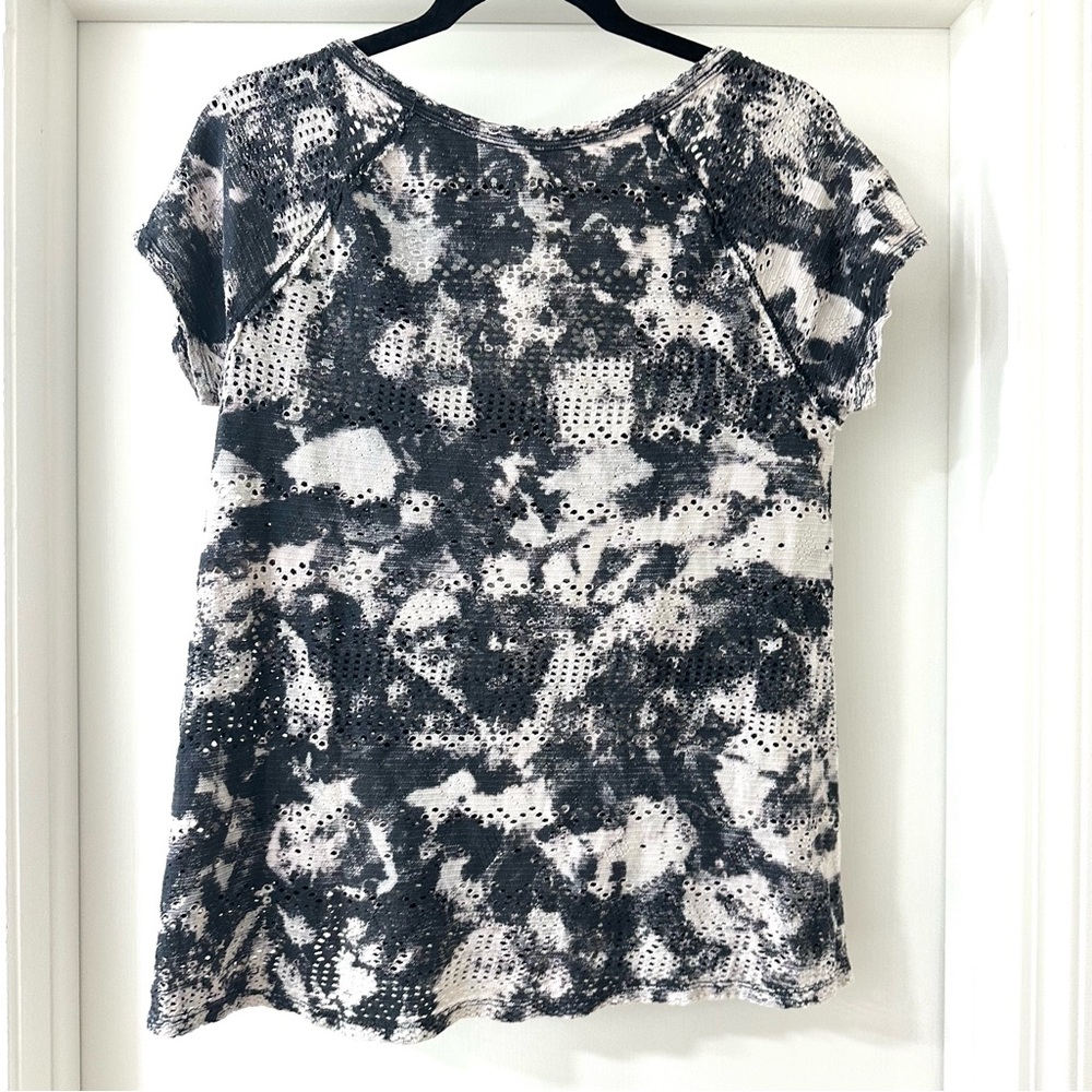 We The Free Black & White Knit Short Sleeve Eyelet Top with Buttons, Size S - Picture 7 of 7